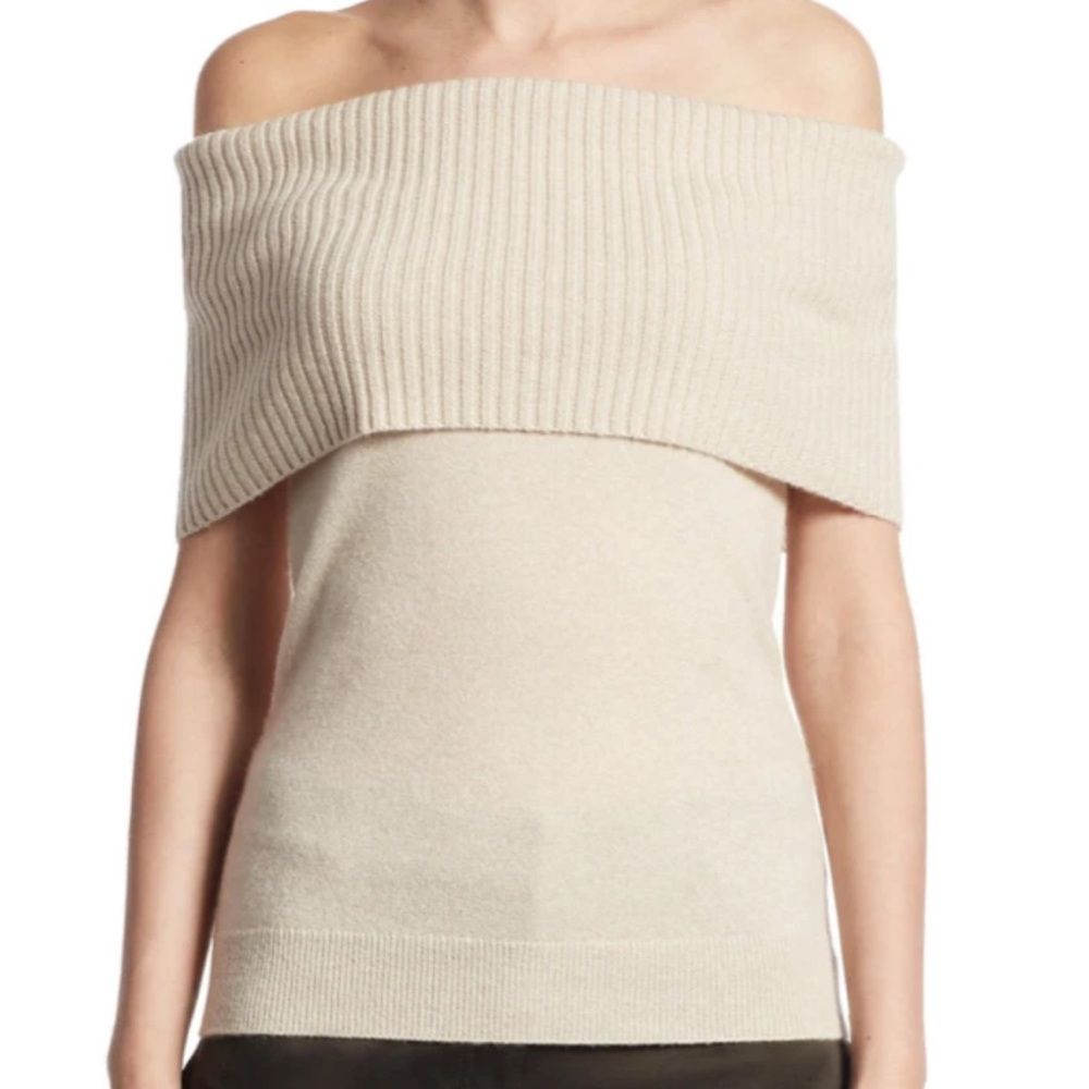 Theory Alfina Off-Shoulder 100% Cashmere Sweater In Light Heather Clay Sz Small